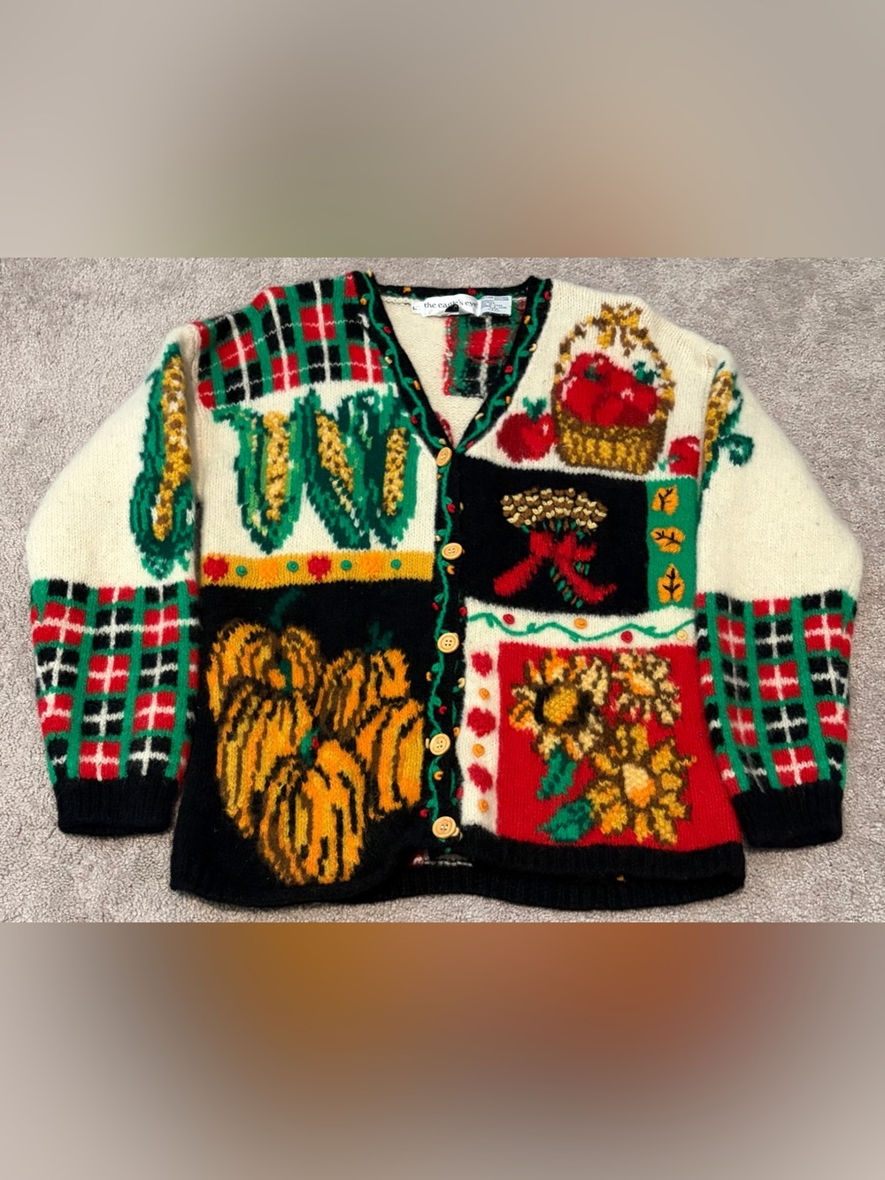 The Eagle's Eye Cardigan Sweater Wool Hand Knit Autumn Corn Women’s Size Large